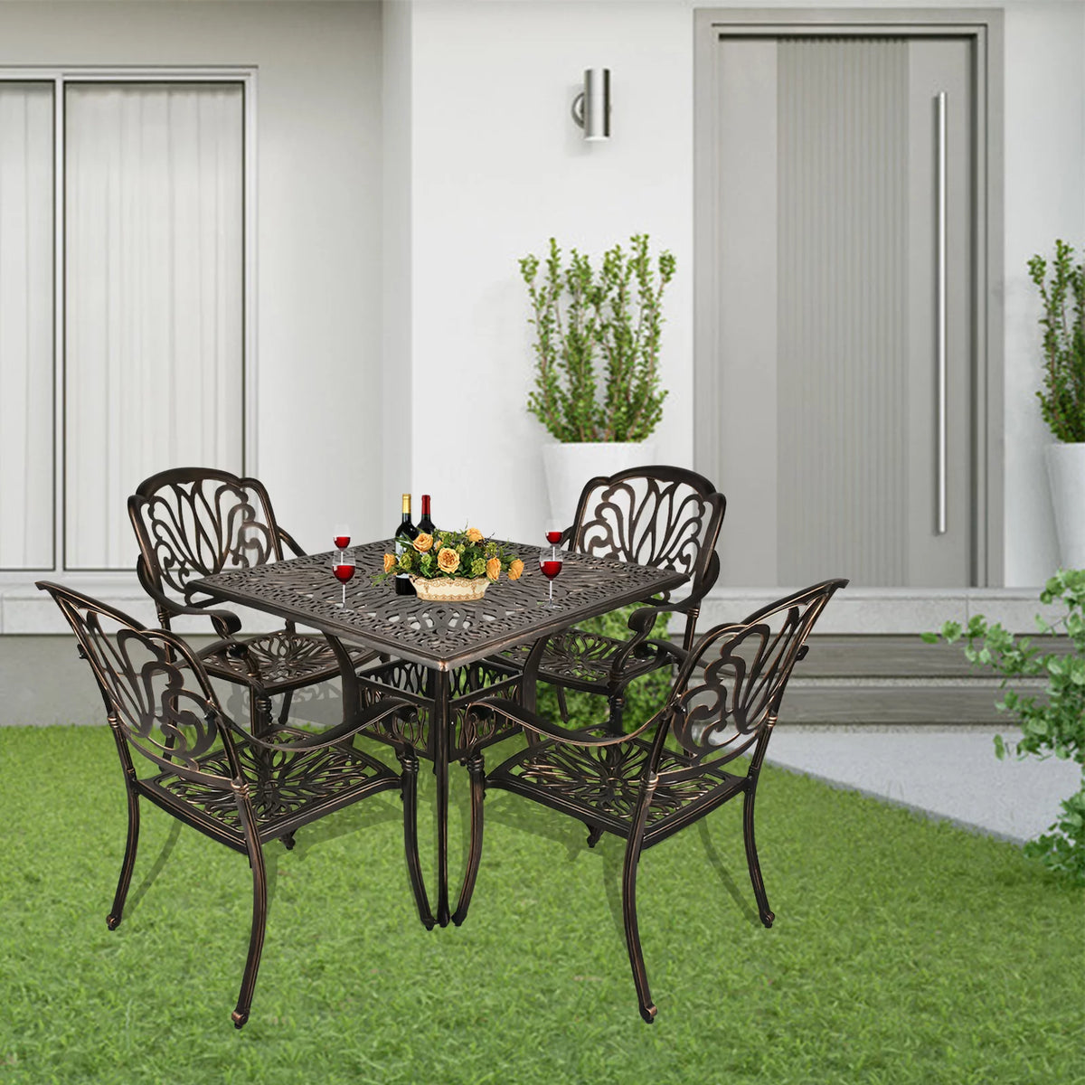5-Piece Cast Aluminum Outdoor Dining Set with Umbrella Hole R800591