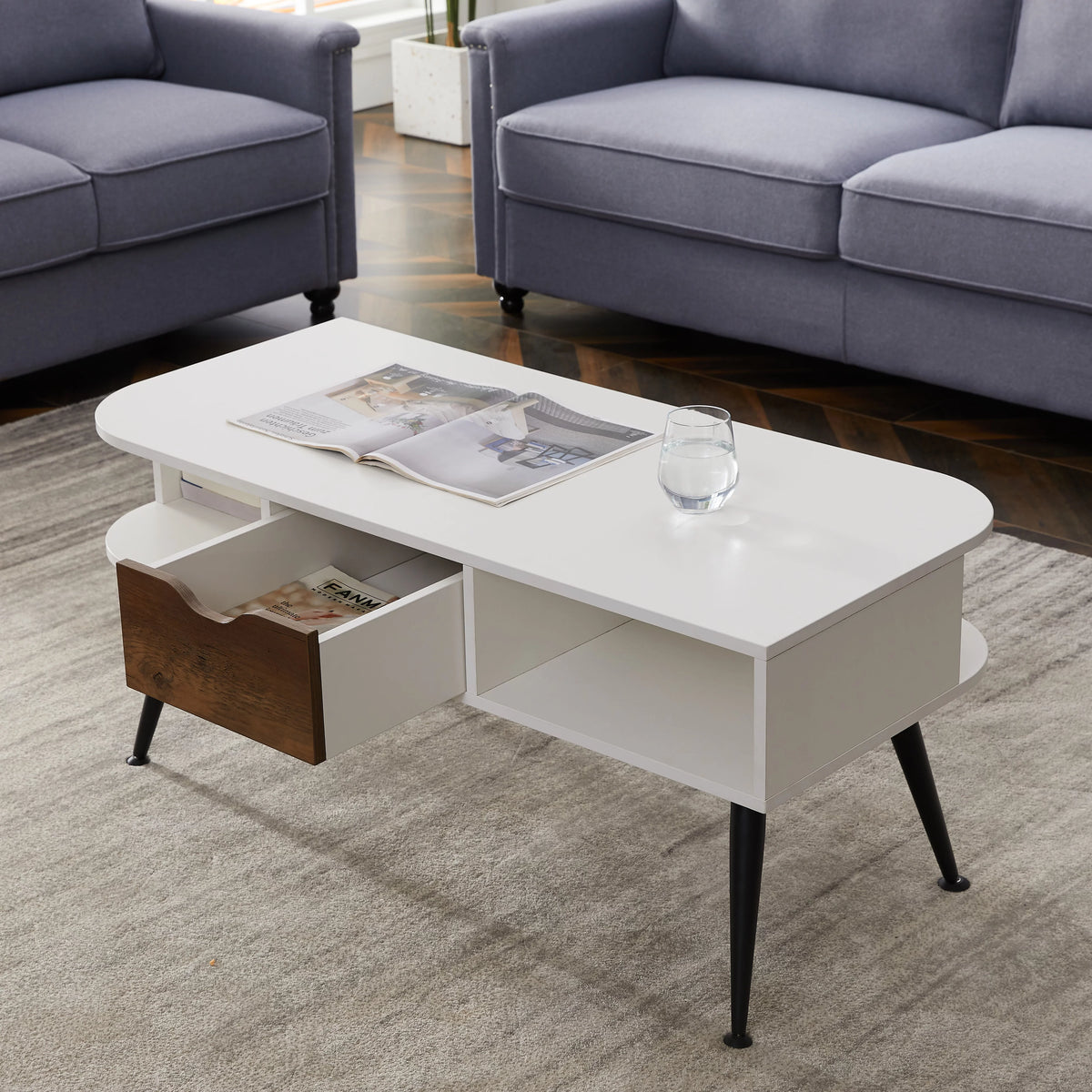 White Coffee Table with Storage J755190