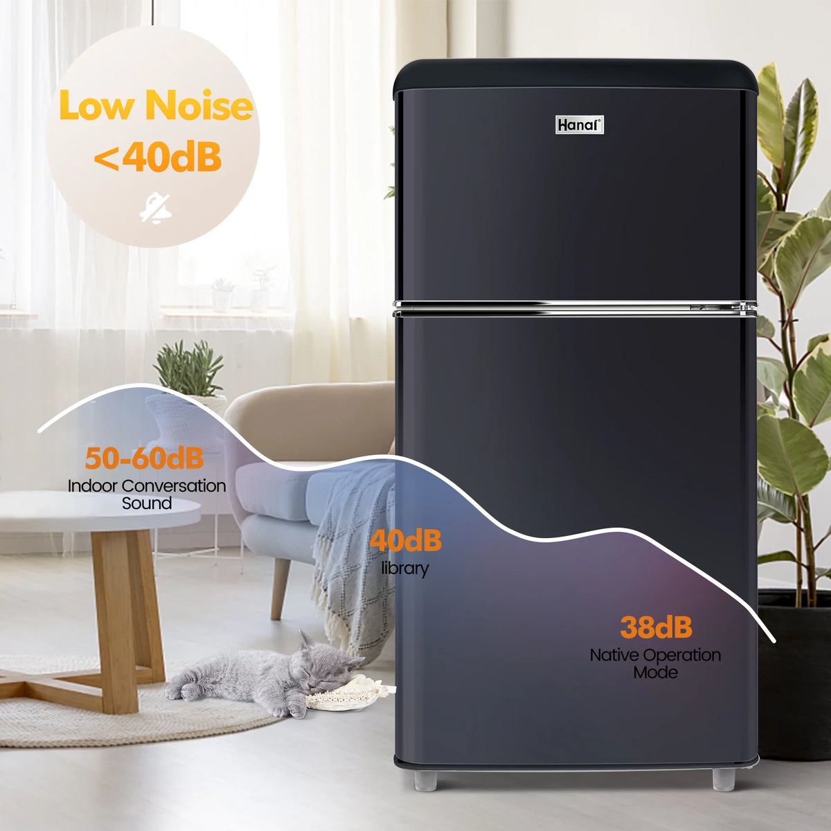 3.5 Cu Feet Two Door Mini Fridge with Freezer, Black O9300
