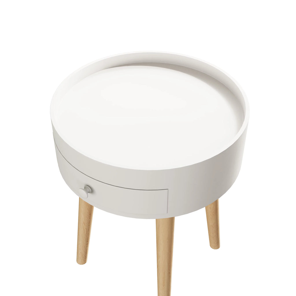 Modern Coffee Table with Drawer, Wood Legs, White, 18" H F15856