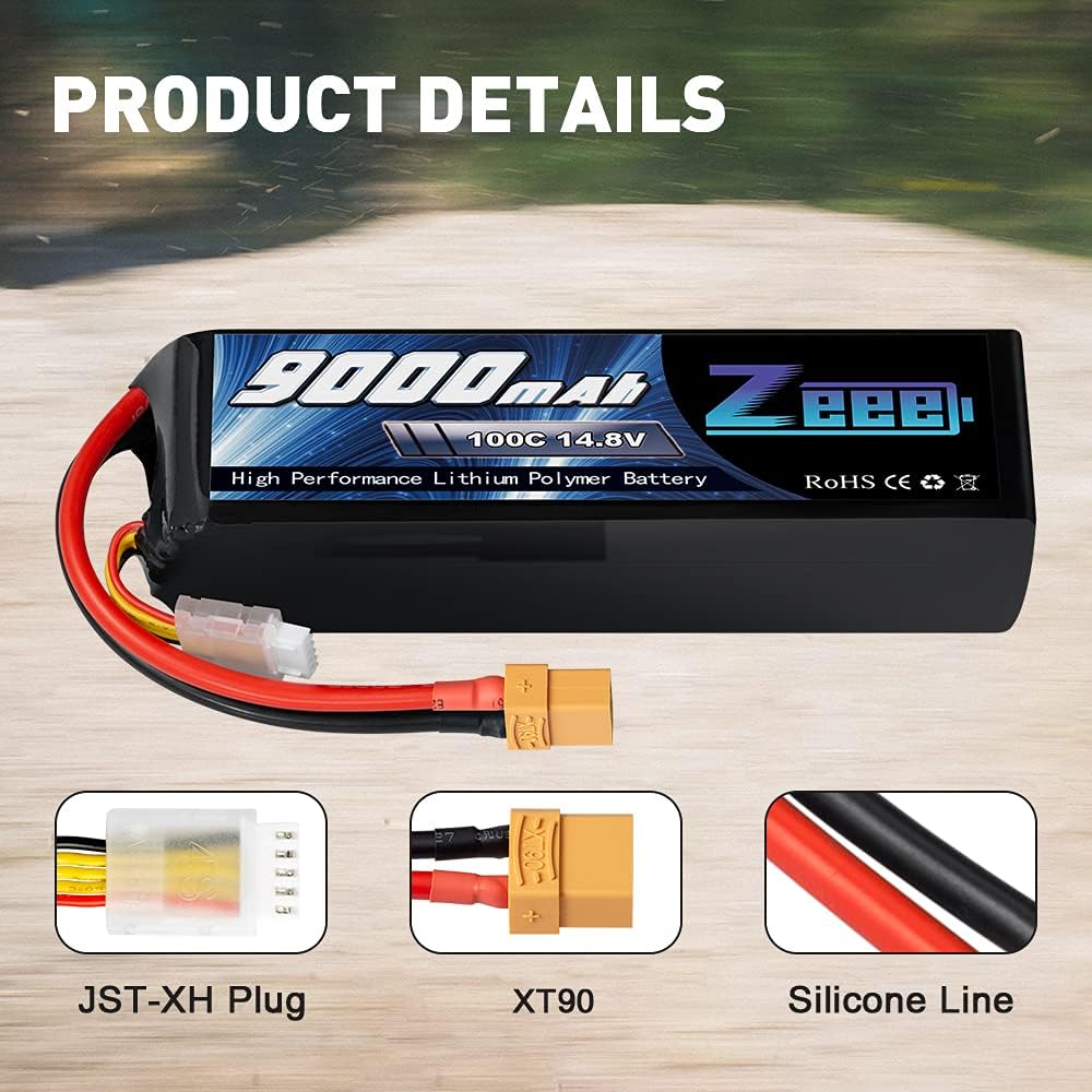 9000mAh 14.8V 100C Soft Case Battery XT90 Connector with Metal Plates 2 Pack J13641