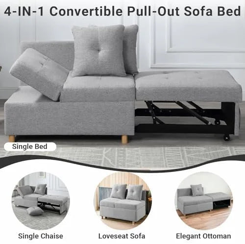 3 in 1 Convertible Velvet Sofa Bed with 2 Pillows U2023