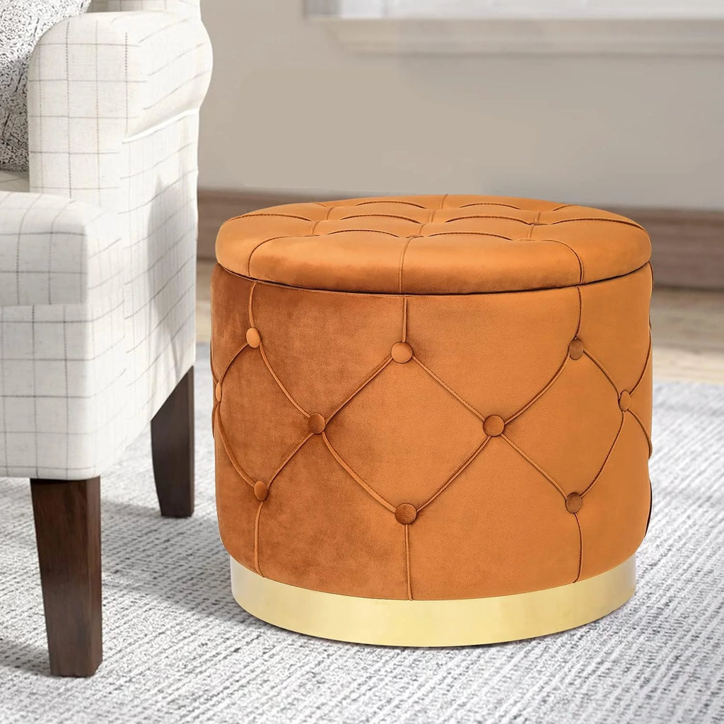 Orange Velvet Round Storage Ottoman U572