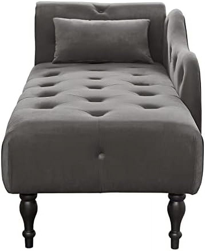 Grey Velvet Tufted Chaise Lounge Chair with Pillow P819662