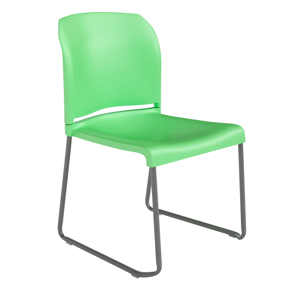 Green Full Back Contoured Stack Chair with Gray Sled Base L844368