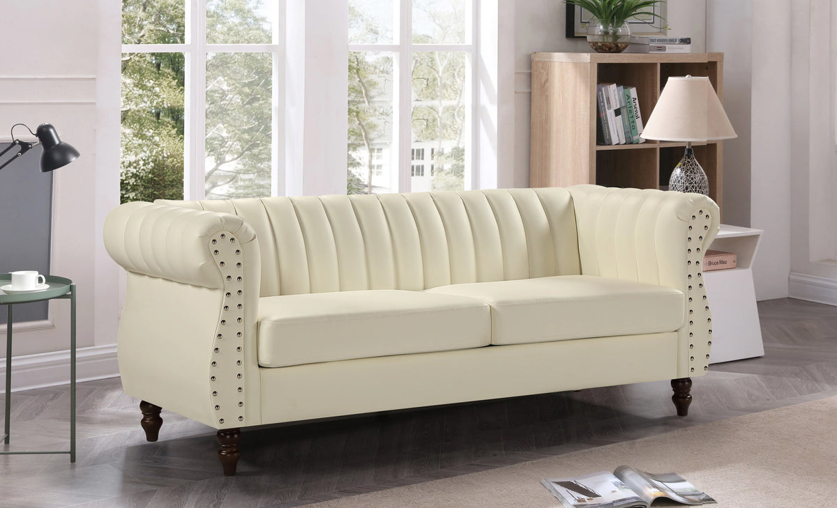 Cream White Faux Leather Living Room Set E8218