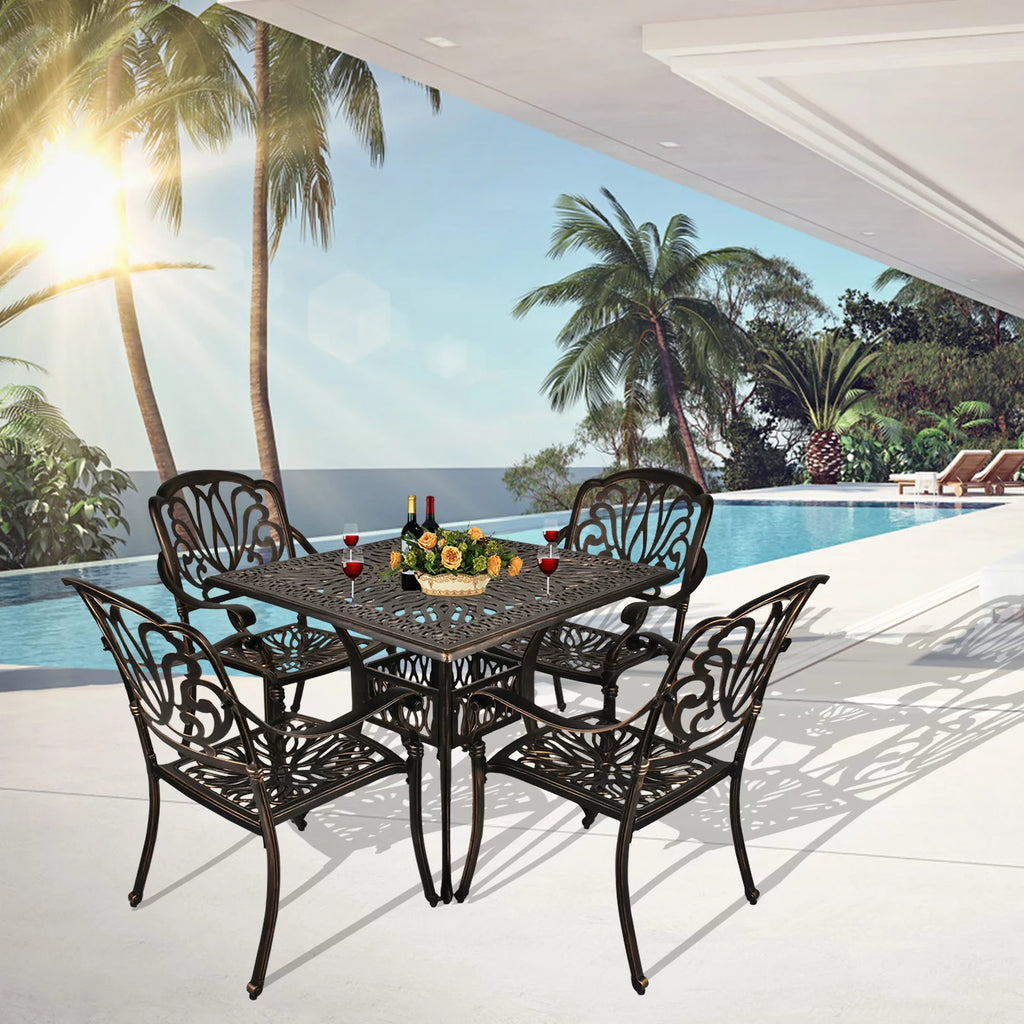 5-Piece Cast Aluminum Outdoor Dining Set with Umbrella Hole R800591