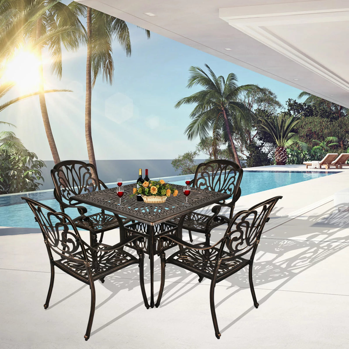 5-Piece Cast Aluminum Outdoor Dining Set with Umbrella Hole R800591