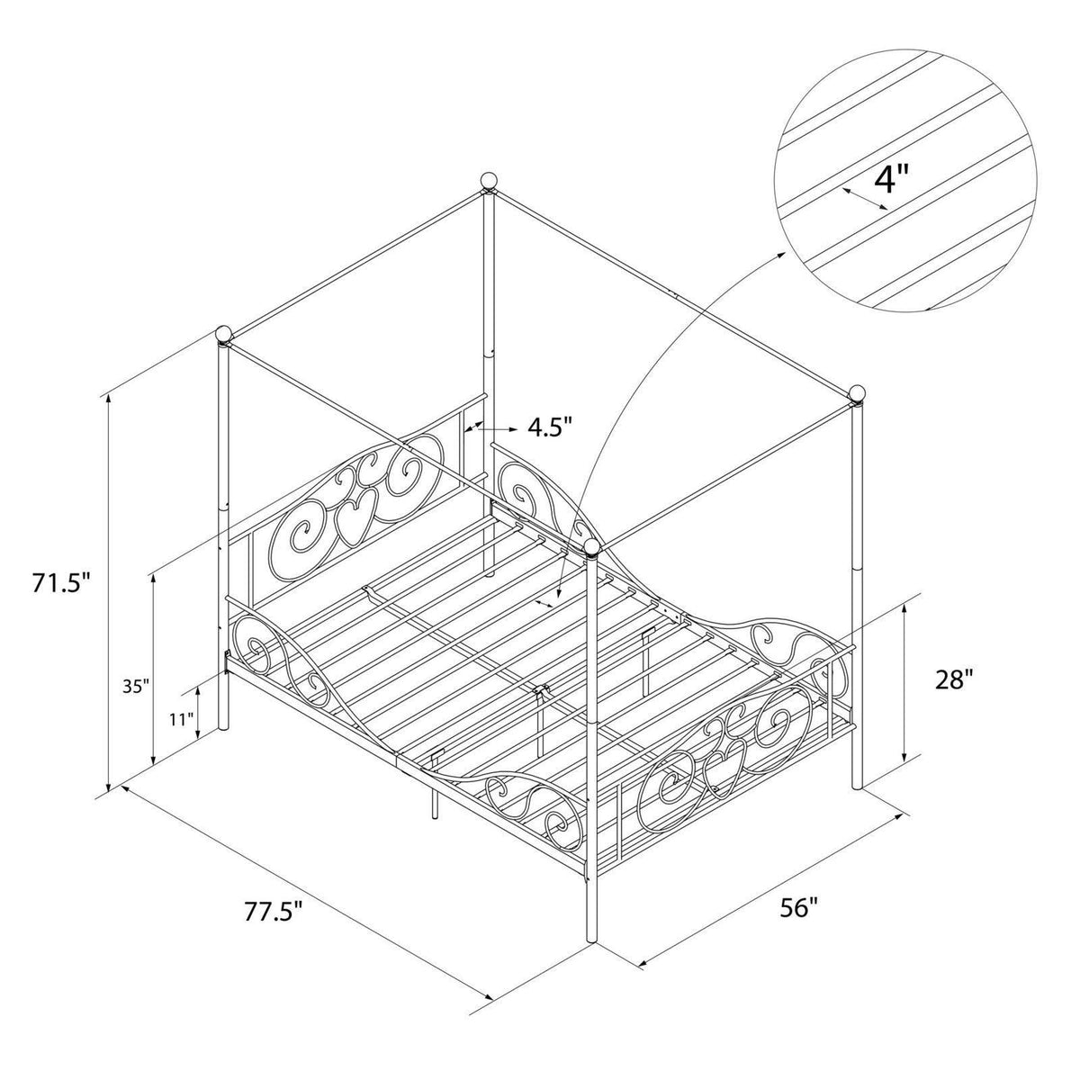 Gold Full Size Metal Canopy Bed Frame A34520