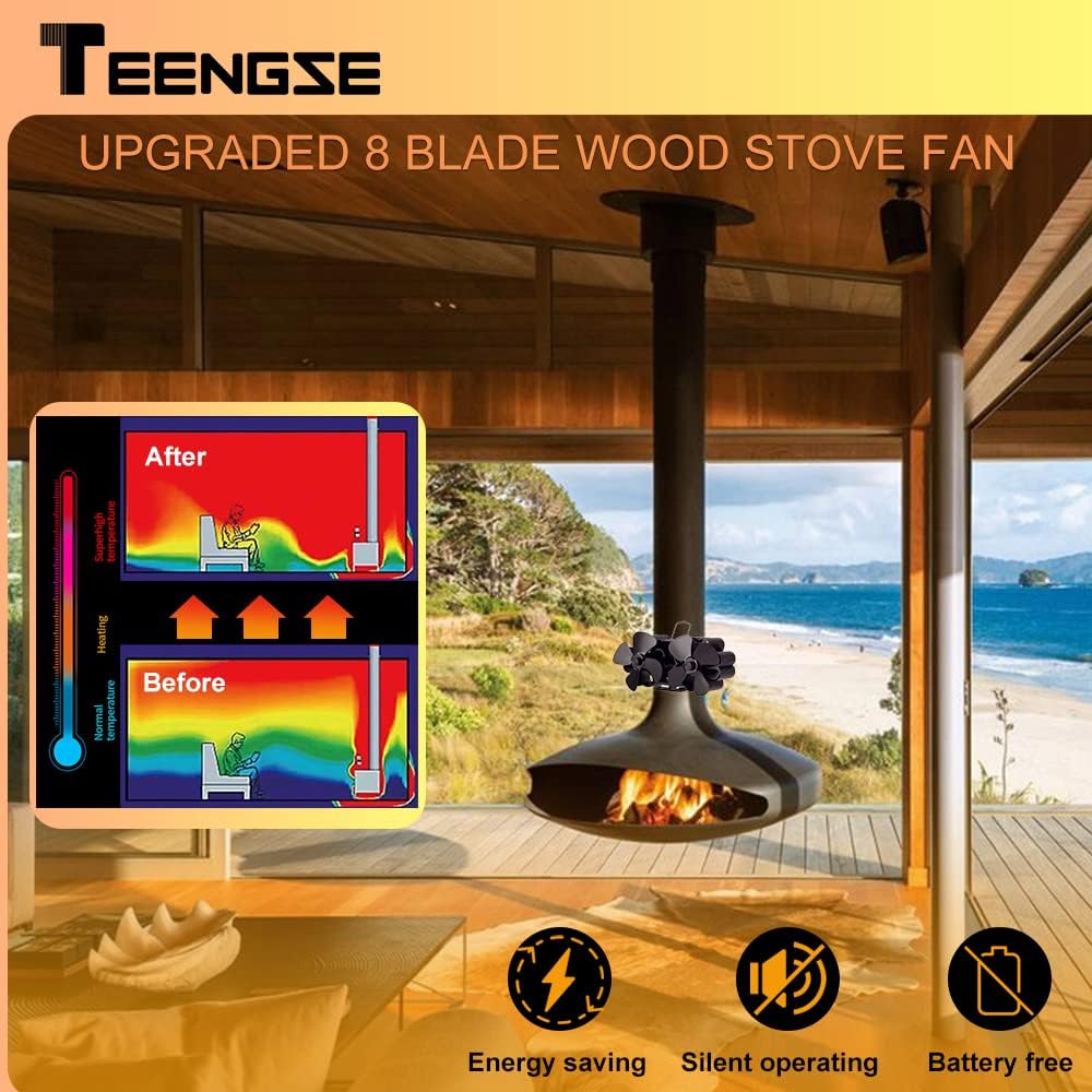 Heat Powered 8 Blade Wood Stove Fan, Black, Pack of 2 D541249