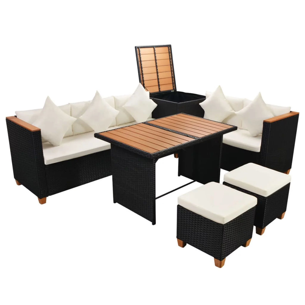 Black Poly Rattan 7 Piece Patio Set O576