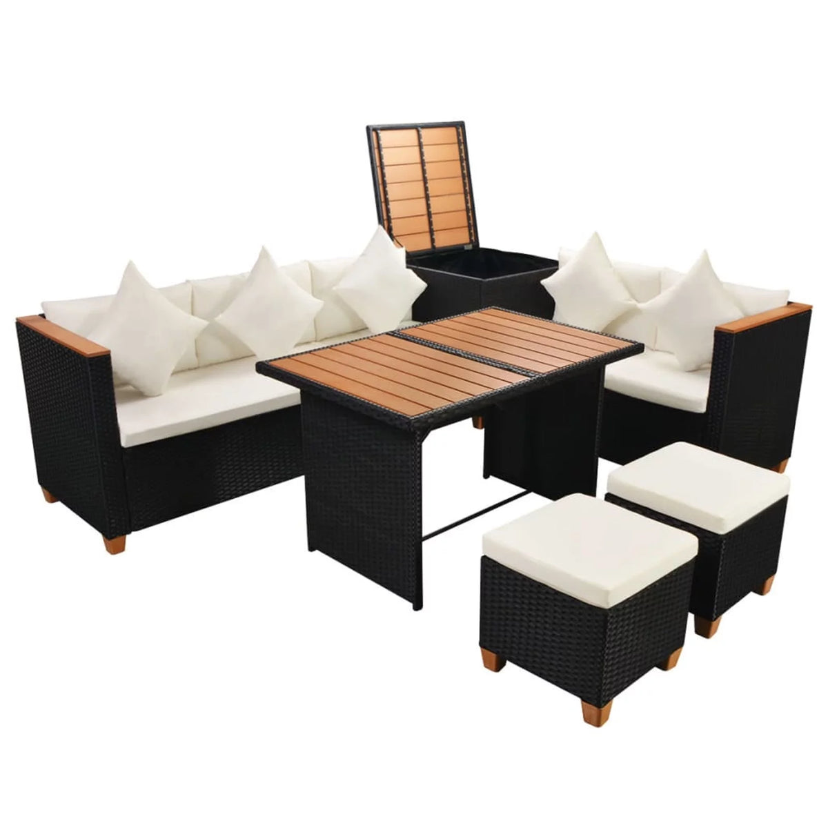 Black Poly Rattan 7 Piece Patio Set O576