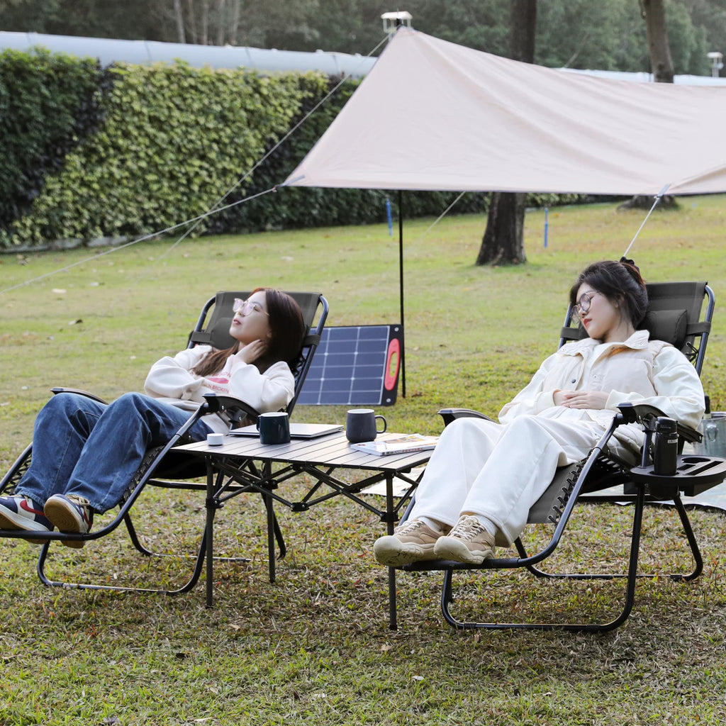 Set of 2 Black Folding Zero Gravity Chair with Pillow and Cup Holder F5755