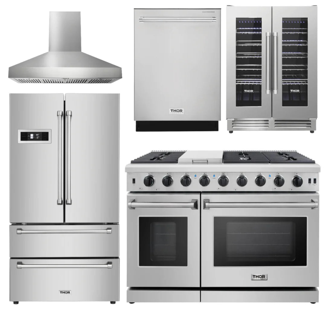 48 In. Propane Gas Range, Range Hood, Refrigerator, Dishwasher, Wine Cooler U6980