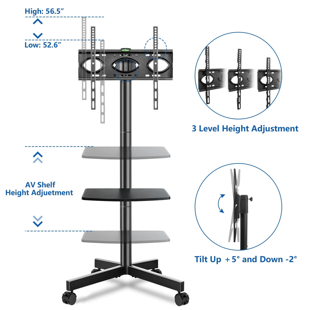 Black Rolling TV Stand for 32 to 60 inch Flat Panel TVs Y252