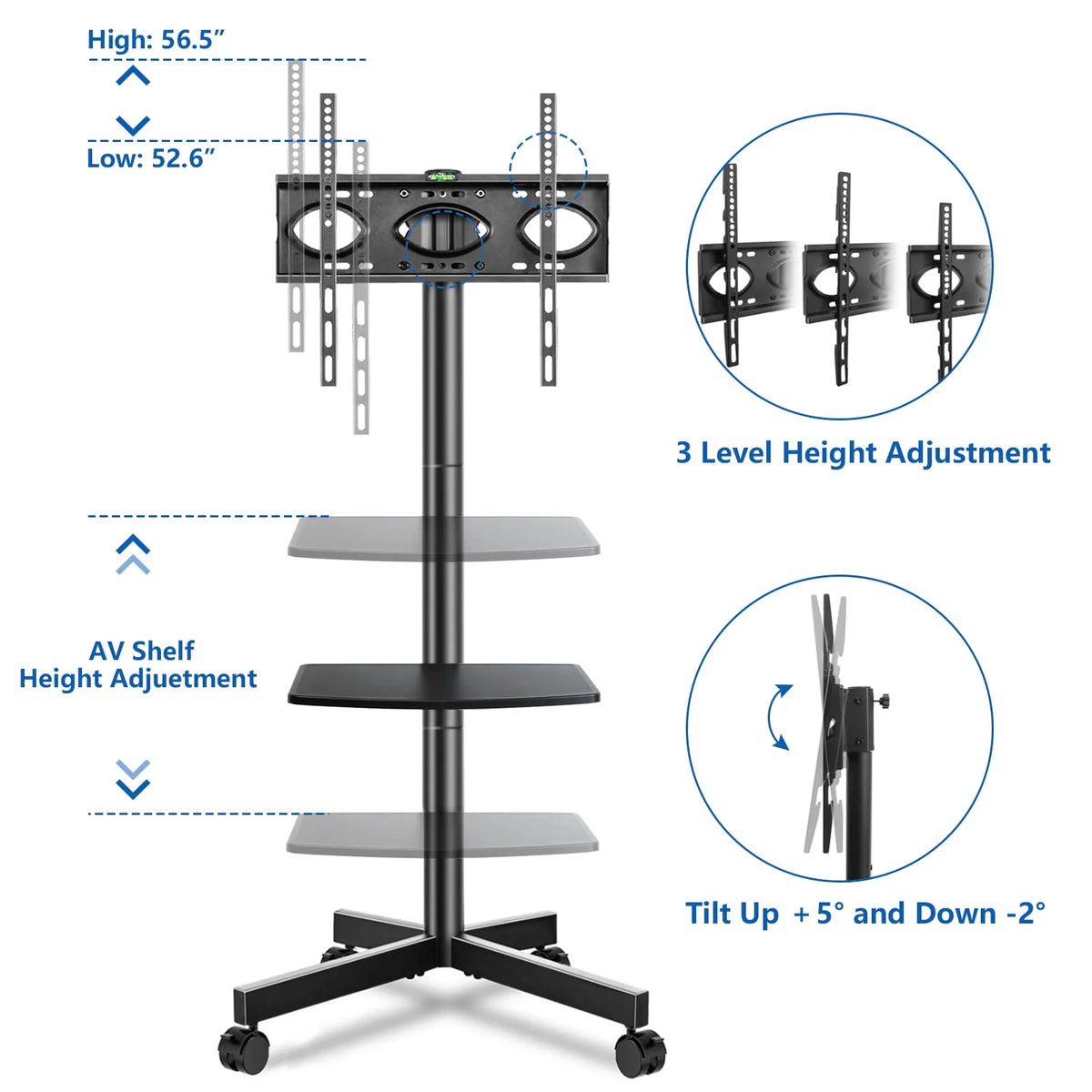 Black Rolling TV Stand for 32 to 60 inch Flat Panel TVs Y252