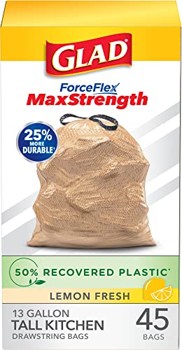 45 Count 13 Gallon Tall Kitchen Drawstring Garbage Bags R1722