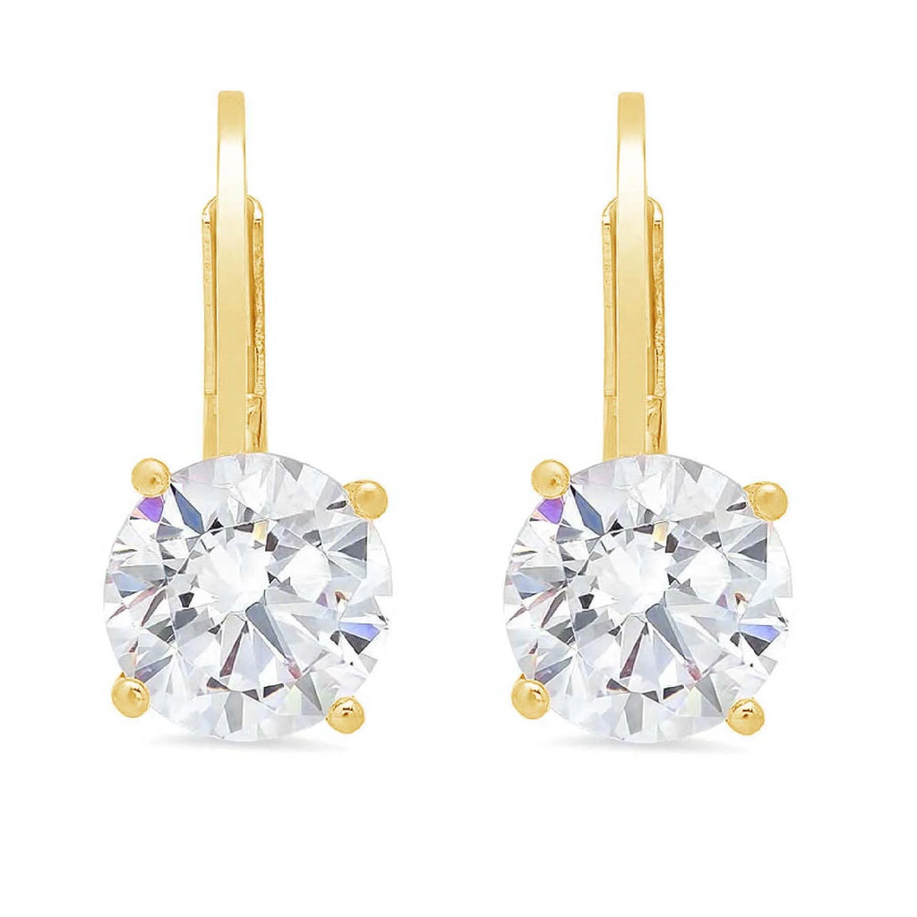 3 ct Brilliant Round Cut Drop Dangle VVS1 Genuine Blue Natural Swiss Blue Topaz Solid 18K Yellow Gold Earrings Lever Back D738587