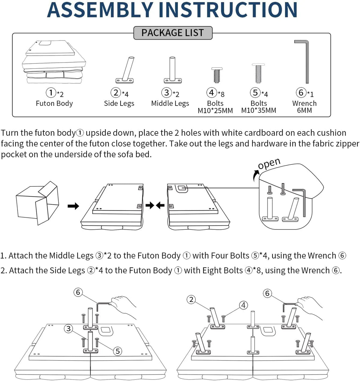 Memory Foam Futon Sofa Bed with Removable Armrests F832