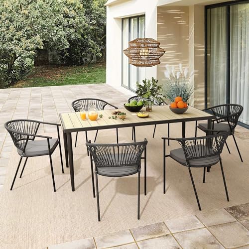 Stackable Rattan Wicker Patio Chairs Set of 6 with Cushion K6600