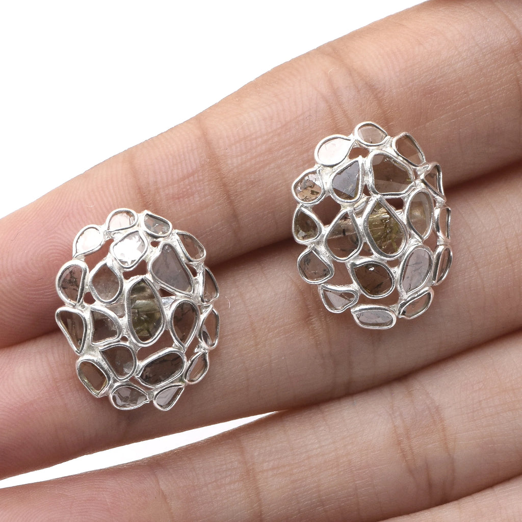1.50 CTW Natural Diamond Polki Cluster Studs 925 Sterling Silver Earrings Q966773