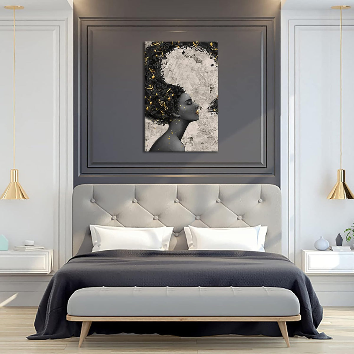 Vintage Golden and Black Girl Canvas Prints Framed 24x36 I87065