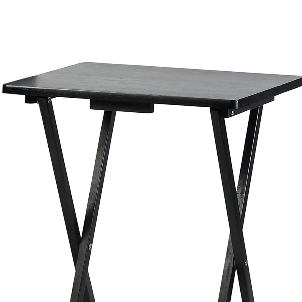 Black 5 Piece Set Folding TV Tray Tables with Storage Rack R744