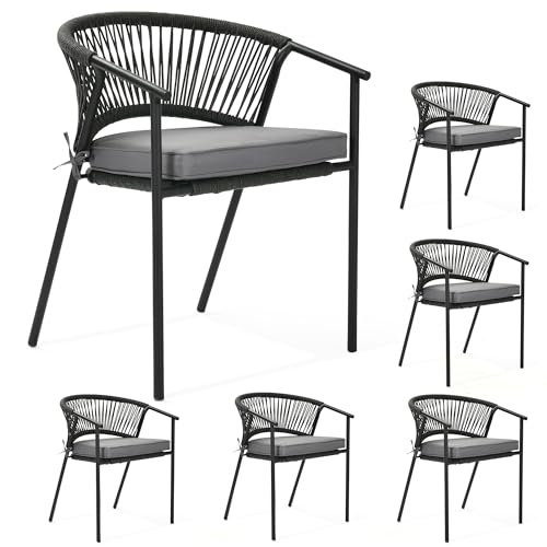 Stackable Rattan Wicker Patio Chairs Set of 6 with Cushion K6600