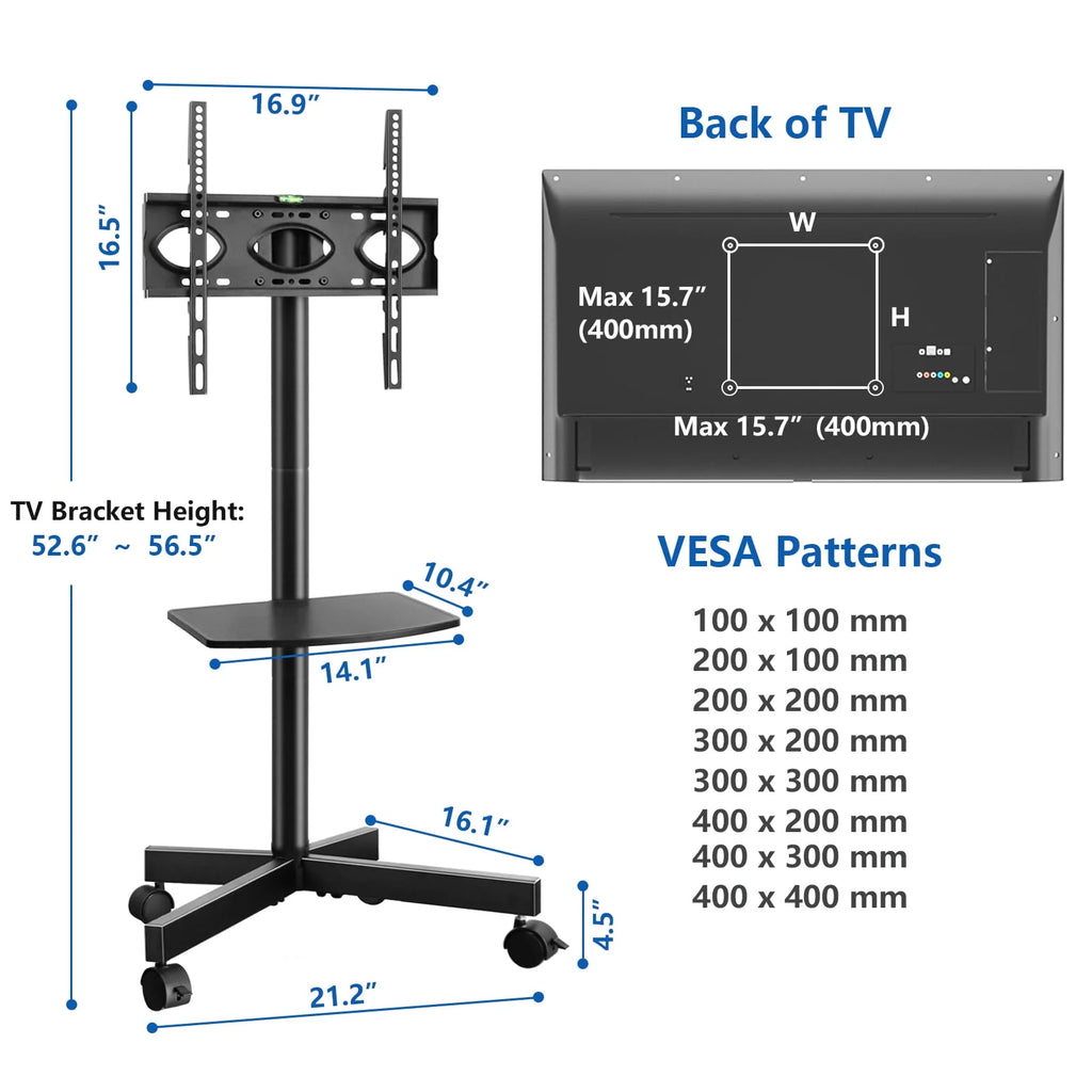 Black Rolling TV Stand for 32 to 60 inch Flat Panel TVs Y252