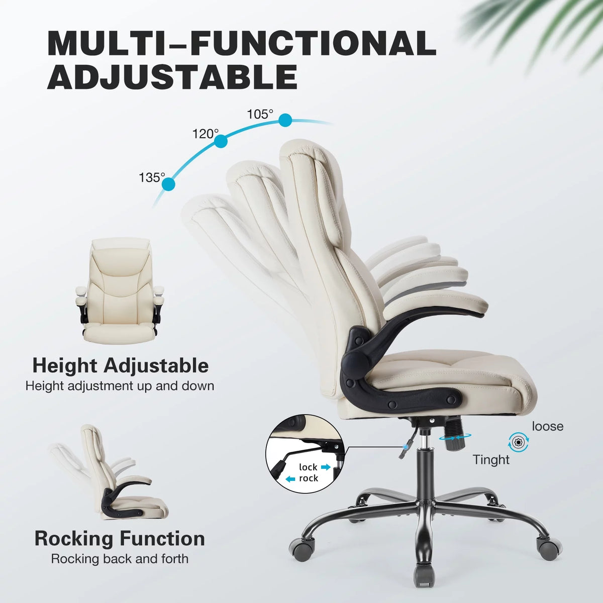 White Ergonomic Executive Desk Chair with Lumbar Support U59312