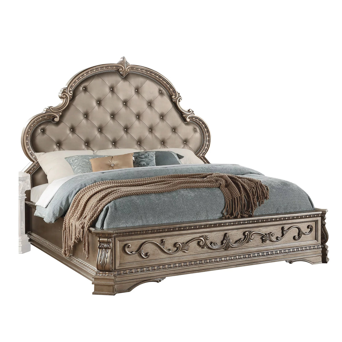 Queen Size Wooden Bed with Button Tufting E27158