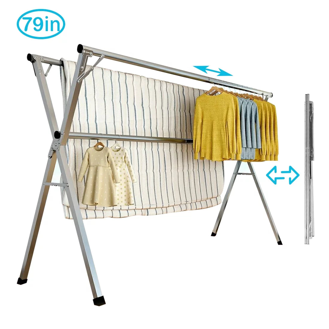 Stainless Steel Clothes Drying Rack 79 Inches Adjustable Folding C834009