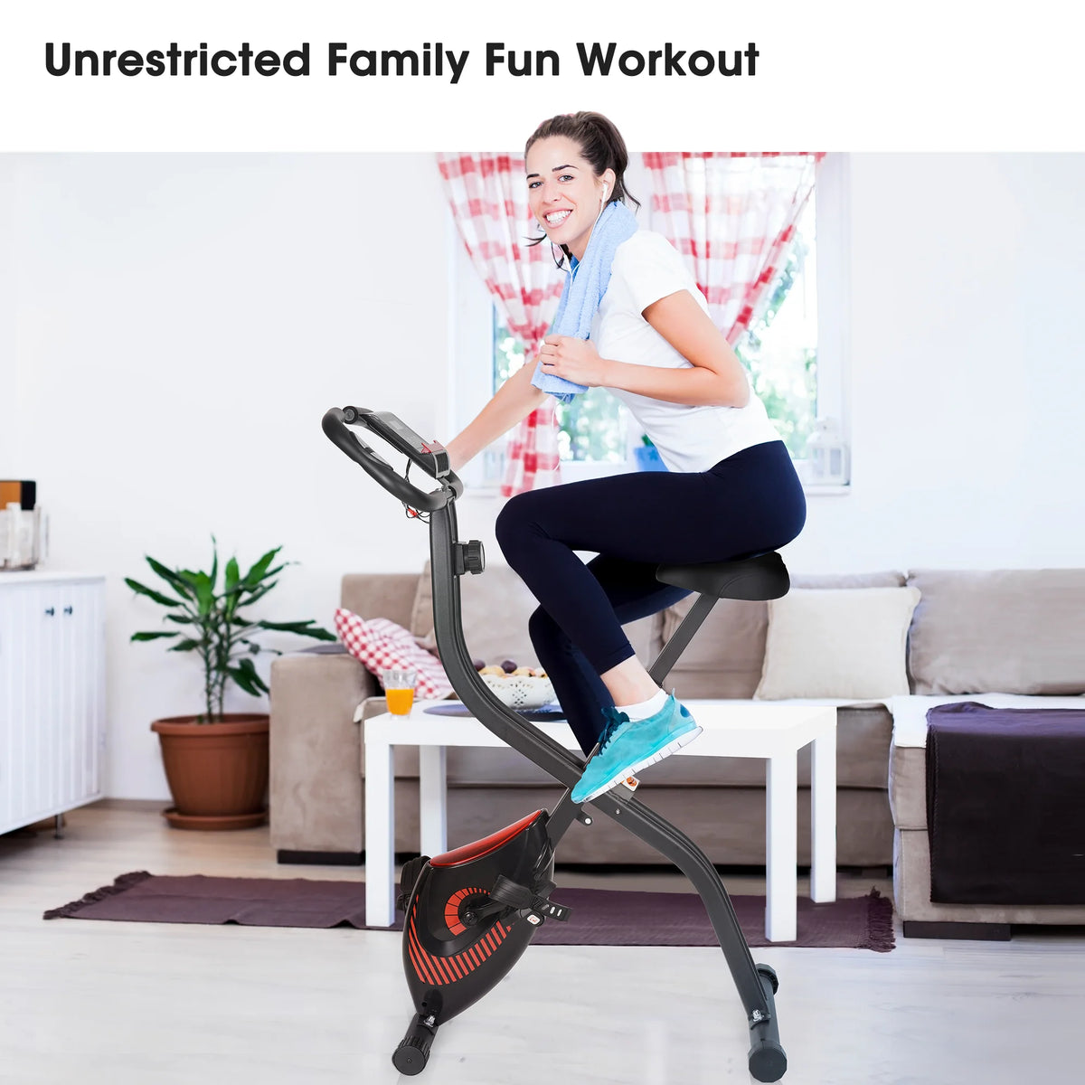 Folding Stationary Exercise Bike with LCD Monitor T57155