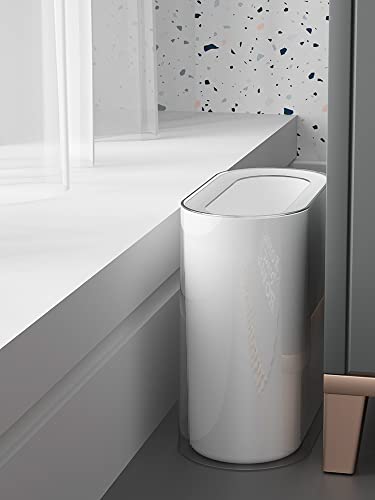 12 Liter White Plastic Trash Can with Press Top Lid I6547