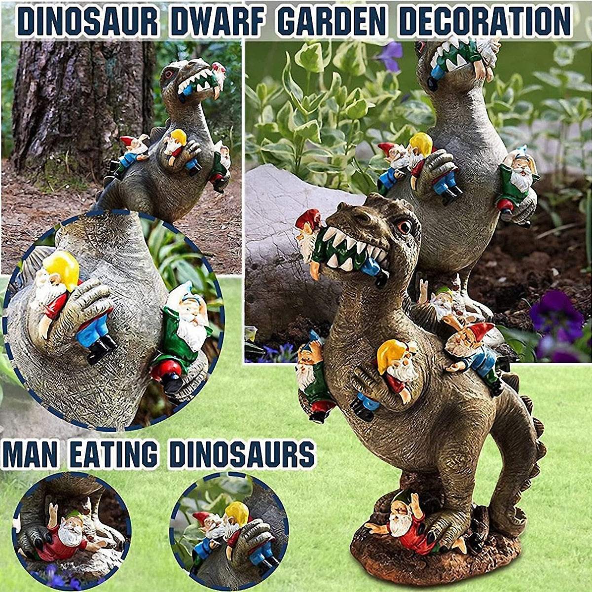 Dinosaur Eating Gnomes Garden Statue A284506
