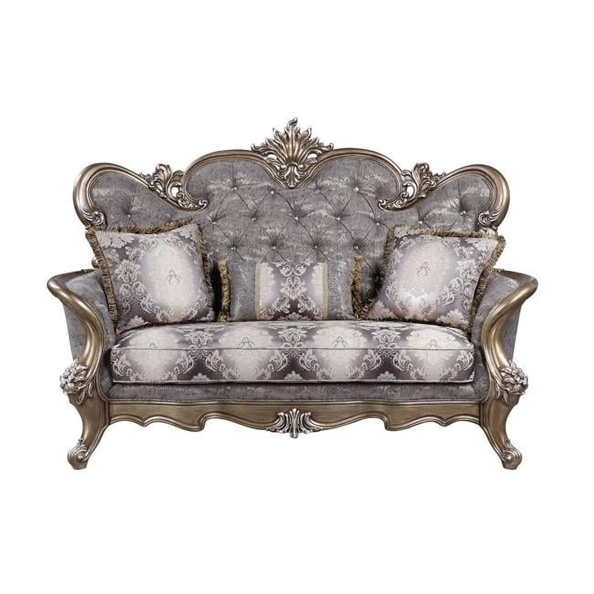 Grey & Platinum Cotton Blend Love Seat Sofa with Toss Pillows Y1224