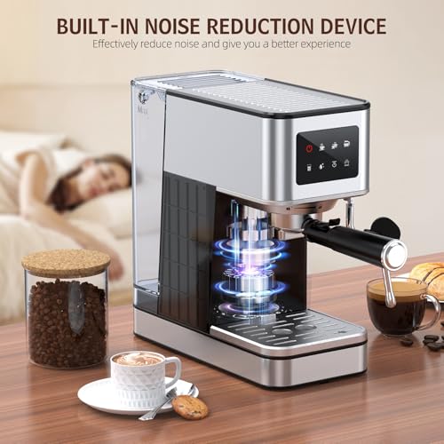 Silver Stainless Steel Espresso Machine with Milk Frother, 20 Bar, 57.5oz Water Tank D1395