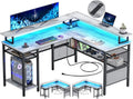 L Shaped Computer Desk with Power Outlet and LED Strip L9258