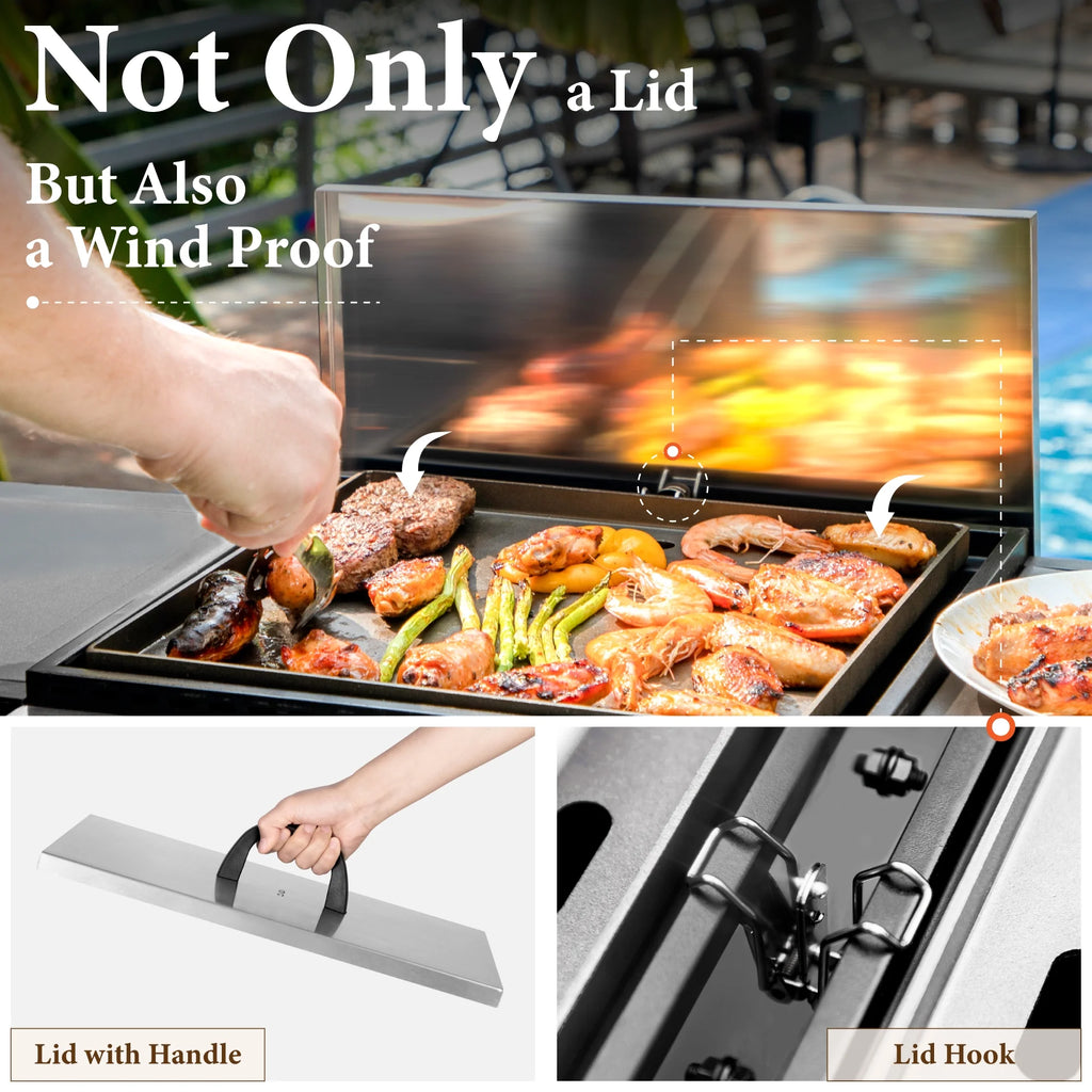 2-Burner Propane Grill and Griddle Cooking Station with Side Shelves Black H5598