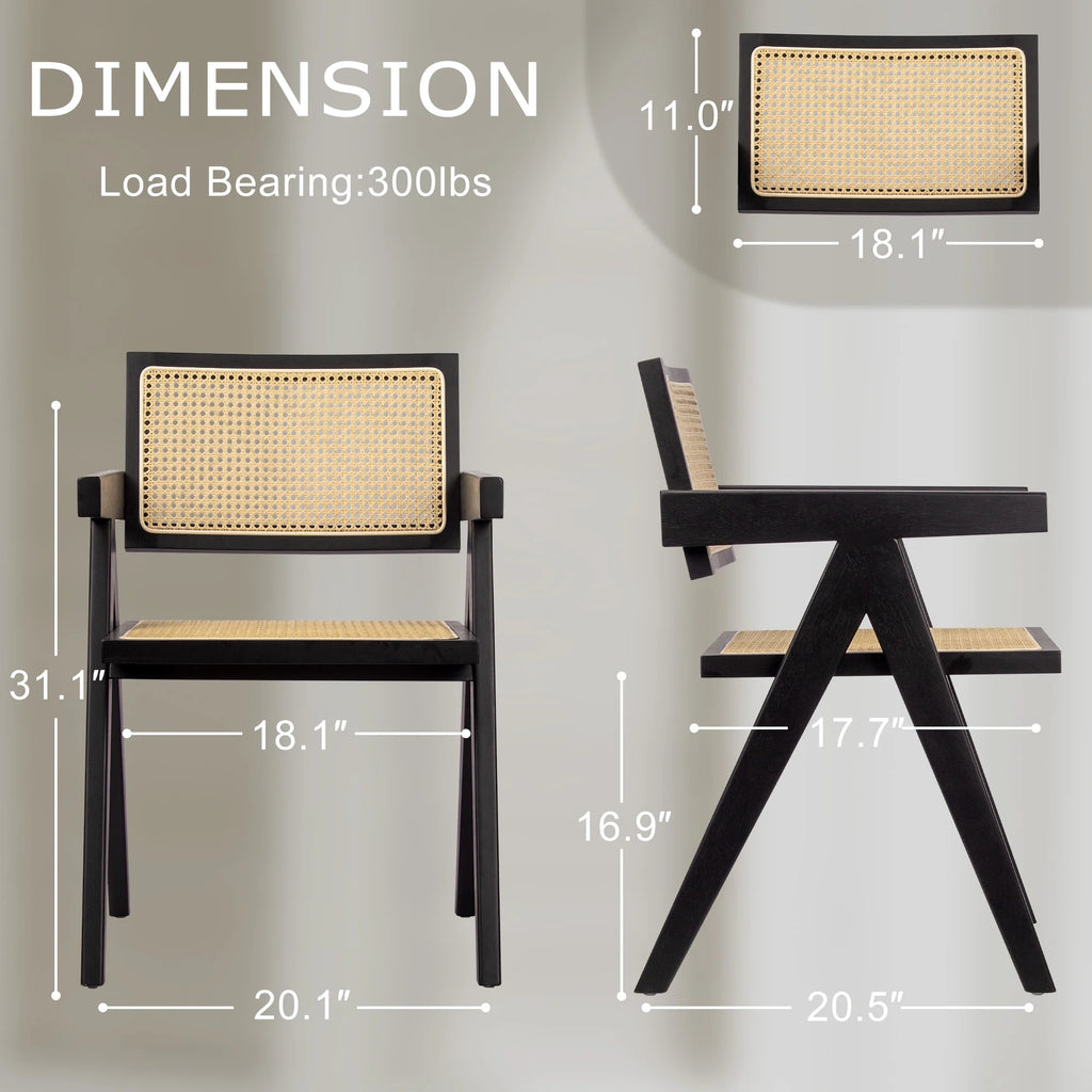 Black Rattan Dining Chairs with Arms, Set of 2 J93978