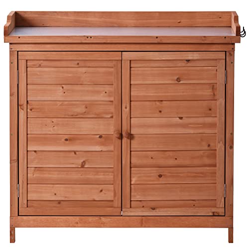 39" Grey Outdoor Wooden Storage Cabinet with Metal Tabletop O9953