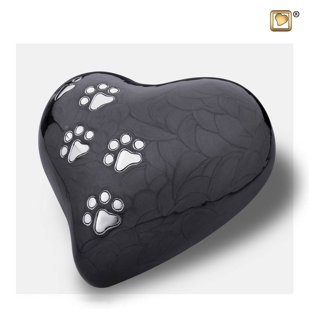 Heart with Paw Prints Pearlescent Midnight Pet Large Urn R461