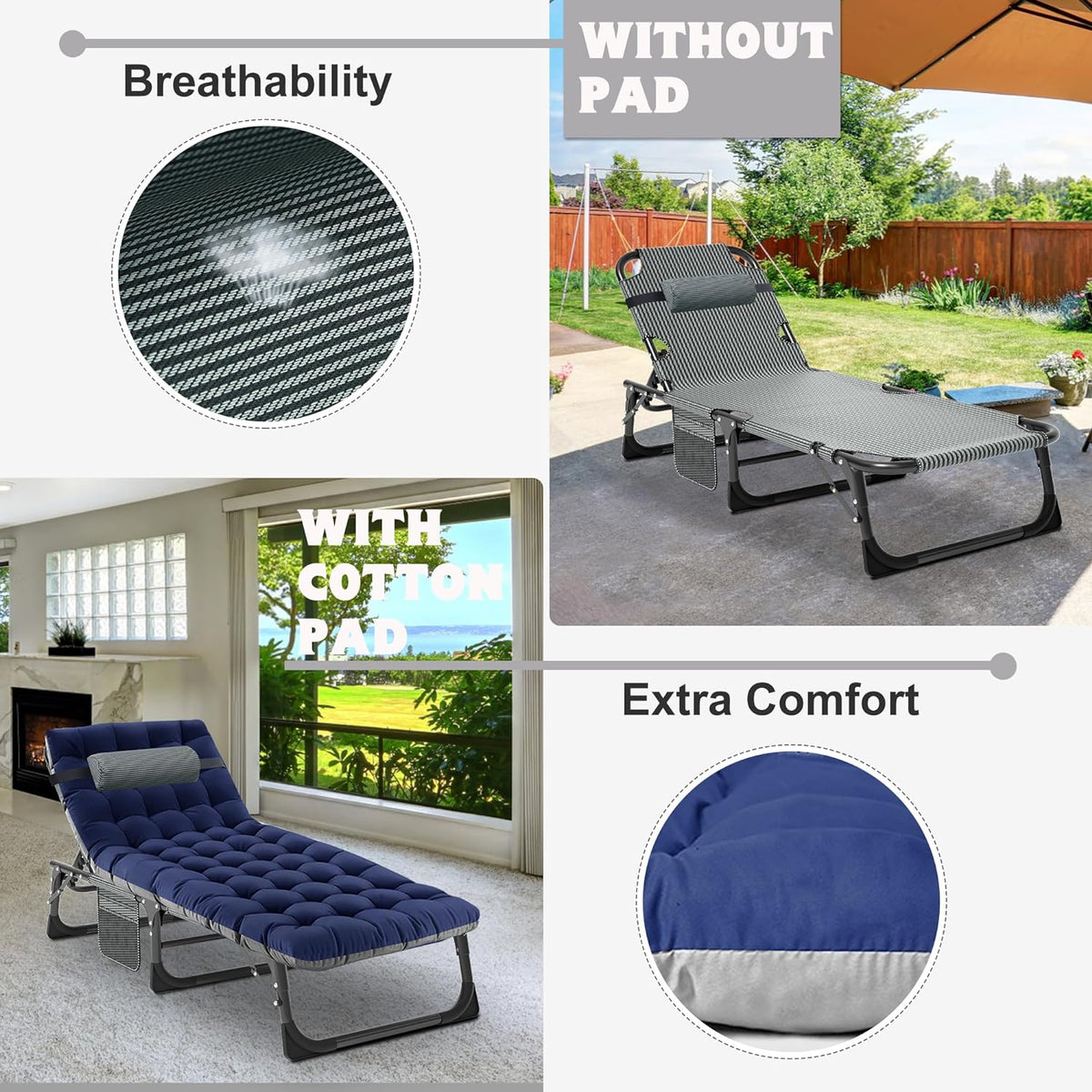 Folding Camping Cot with Mat for Adults, Heavy Duty Outdoor Bed U788807