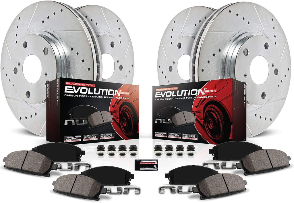 Front and Rear Carbon Fiber Brake Pads with Drilled & Slotted Brake Rotors Kit U29977
