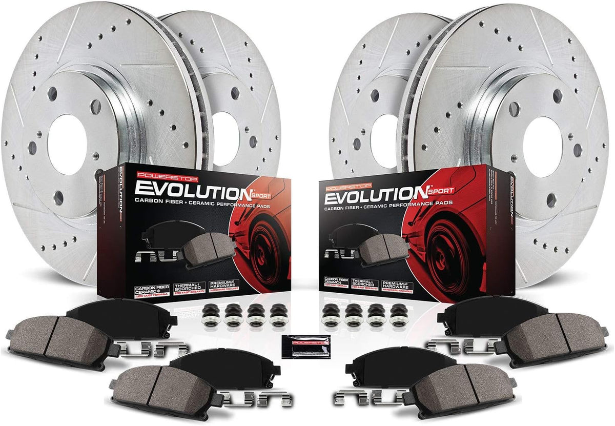 Front and Rear Carbon Fiber Brake Pads with Drilled & Slotted Brake Rotors Kit U29977