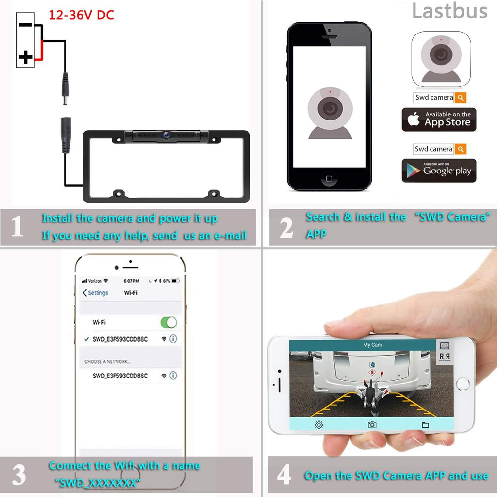 Wireless Backup Camera 170° View Angle IP69 Waterproof License Plate Camera R7025