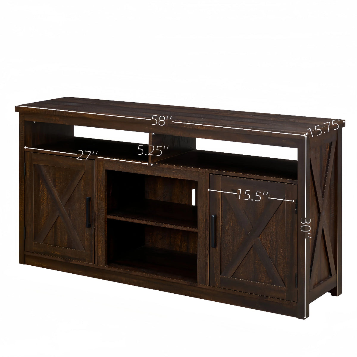 Espresso TV Media Stand with Open Shelves and Closed Cabinets R260