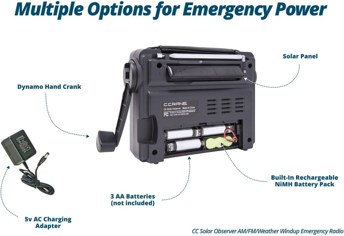 Wind Up Solar Emergency Crank Radio with AM, FM, NOAA Weather, LED Flashlight, Cellphone Charger, AC Adapter, Pack of 2 I4885