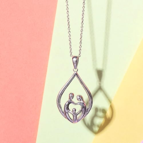 Parent and Children Family Necklace Pendant in Sterling Silver 18" Rolo Chain X735850