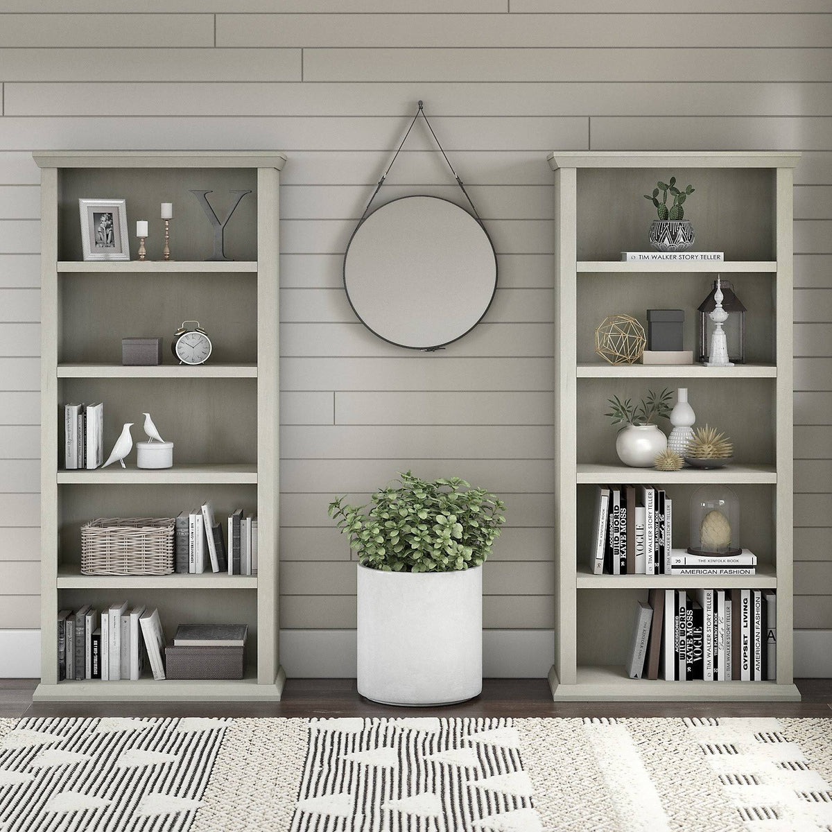 White Oak 5 Shelf Bookcase Set of 2 Q60593